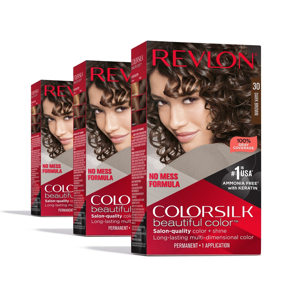 Revlon ColorSilk Beautiful Color 100% Gray Coverage Ammonia-Free Permanent Hair Color - 030 Dark Brown - 13.2 fl oz/3ct