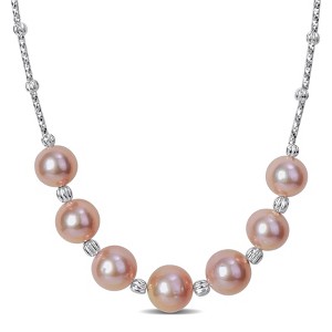 EVERLY JEWELRY | Silver Freshwater Pearl Beads Necklace – Multiple Pearl Color Options - 1 of 4