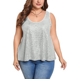 Sequin Tops Plus Size Glitter Tank Top Sleeveless Sparkle Shimmer Shirt Tops Camisole Vest - 1 of 4