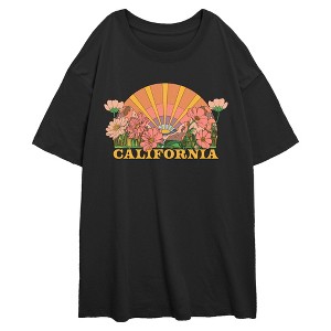 Junior's Lost Gods California Poppy Flowers Oversized T-Shirt - 1 of 2