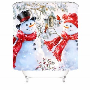 Two Cute Snowmen Shower Curtains for Bathroom Waterproof Fabric Bath Curtain Durable Soft Stylish Bathroom Decor 72x72 Inch - 1 of 1