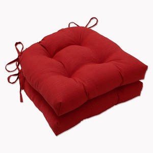 2pk Outdoor/Indoor Reversible Chair Pad Set Splash Flame Red - Pillow Perfect: Weather-Resistant, Fade-Resistant, Ties - 1 of 4