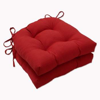 2pk Outdoor/Indoor Reversible Chair Pad Set Splash Flame Red - Pillow Perfect