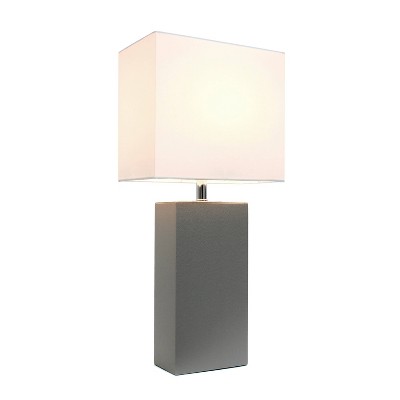 Gray Leather Table Lamp with White Fabric Shade