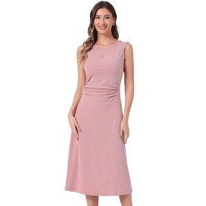 Allegra K Women's Crew Neck Ruched Casual A-line Midi Sleeveless Tank Dress - 1 of 4