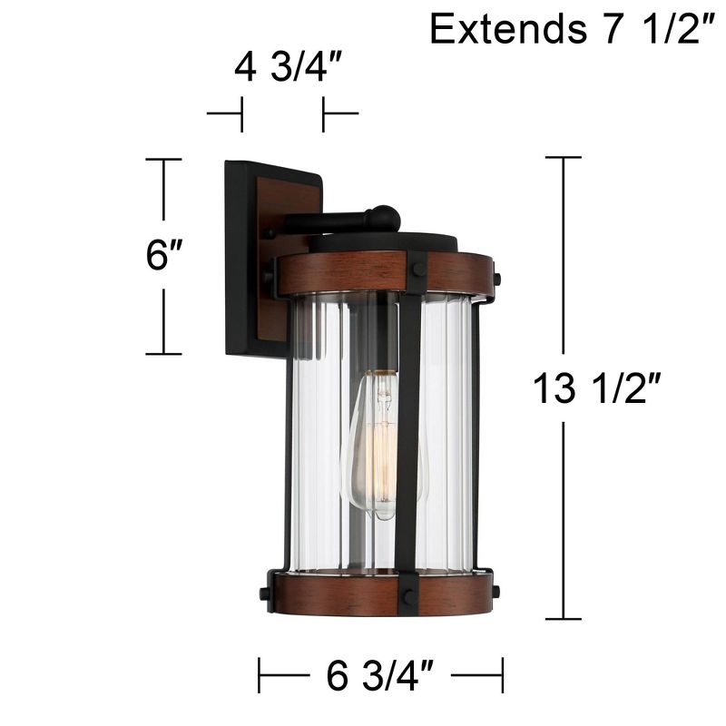 John Timberland Stan Industrial Outdoor Wall Light Fixture Dark Faux Wood Black 13 1/2" Clear Glass for Post Exterior Barn Deck House Porch Yard Patio, 4 of 8