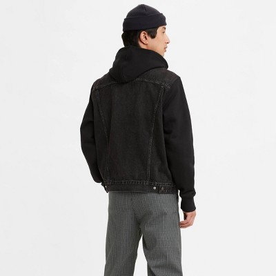 black denim jacket with hood