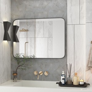 Wall Bathroom Mirror – Black Frame, Moisture-Resistant & Shatter-Safe Design (Horizontal/Vertical) - 1 of 4
