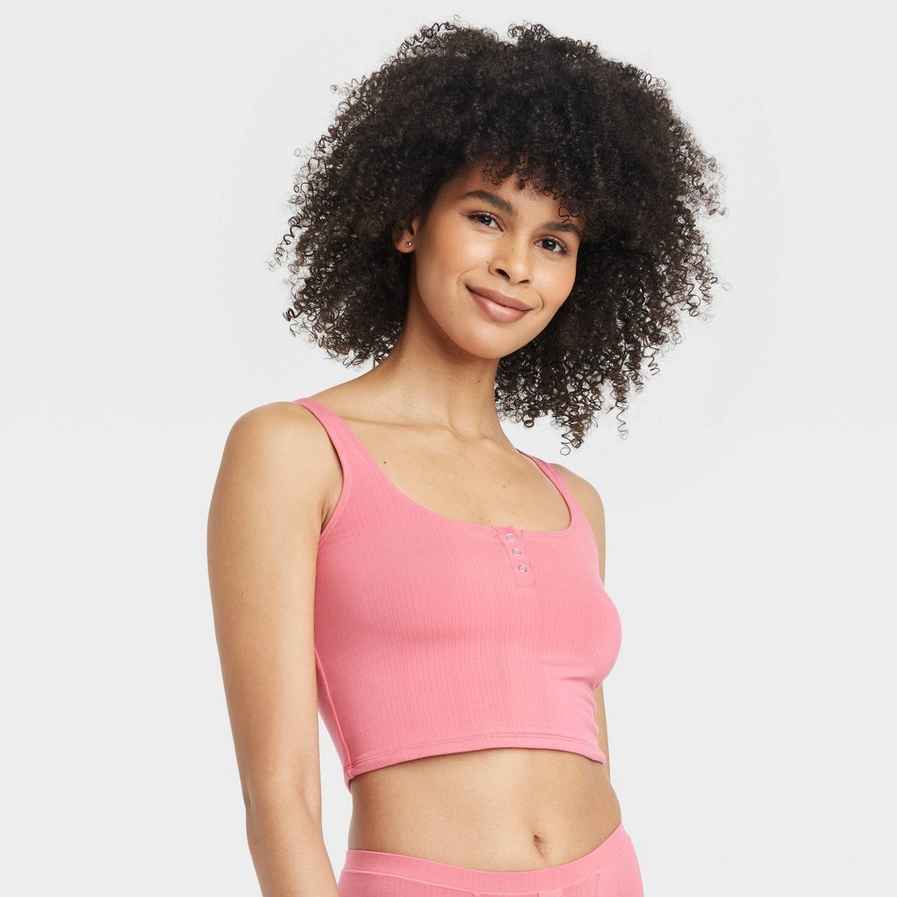 Women's Modal Blend Cropped Tank Top - Auden™ Coral L: Spandex Knit, Pullover, Full Lining, Solid Pattern