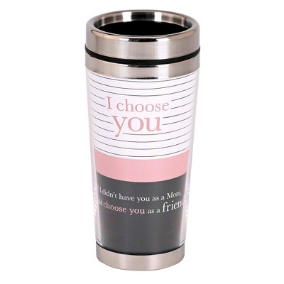 Dicksons SSMUG-370 I Choose You Mom White, Black, And Pastel Pink 16 Ounce Stainless Steel Travel Mug Tumbler With Screw On Sliding Lid