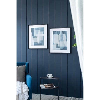 Set of 2 Blue Geometric Abstract Canvas Prints with Black Frames
