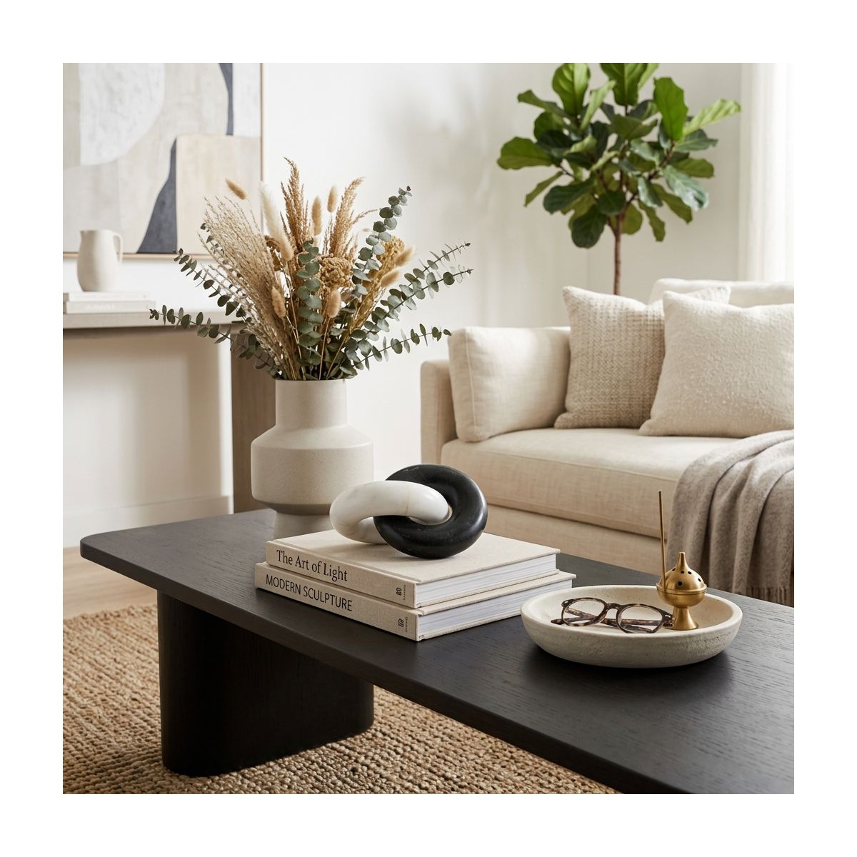 Decorative Marble Double Ring Chain Sculpture for Home Decor - Ornament Sculpture for Coffee Table, Shelf, and Living Room Décor