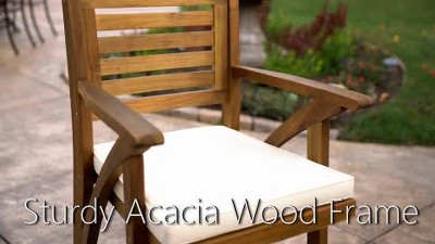 Hermosa Gray Acacia Wood Outdoor Barstools with Cream Cushions, Set of 4