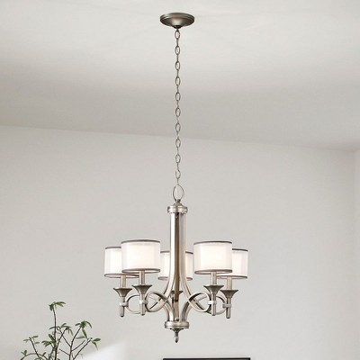 Lacey 5-Light Mission Bronze Chandelier with Satin Etched Glass