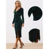 INSPIRE CHIC Women's V Neck Velvet Ruched Split Cocktail Evening Wrap Dress - 2 of 4