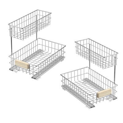 Pull Out Cabinet Organizer, Under Sink Slide Out Storage Shelf with 2 Tier Sliding Wire Drawer