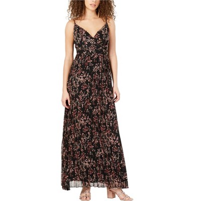 I.N.C International Concepts Womens Pleated Floral Maxi Dress, Black, 0