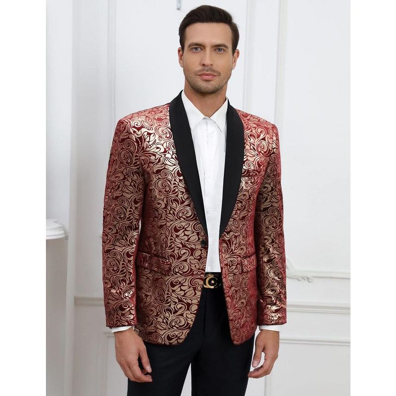 Mens Floral Tuxedo Suit Jacket Stylish Dinner Blazer Jackets for Wedding Party Prom, 2 of 7