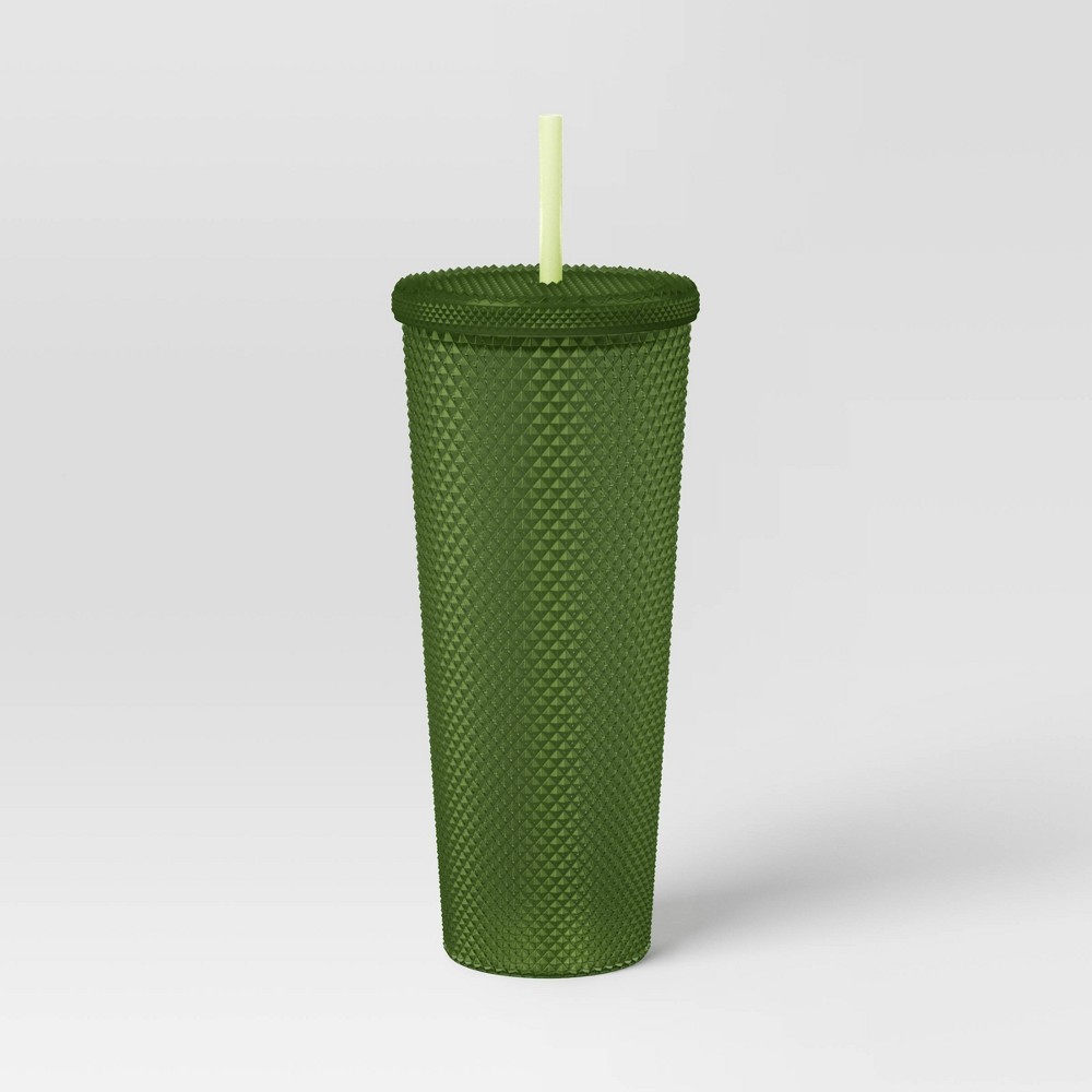 Photos - Glass 24oz Plastic Tumbler with Straw Frosted Intense Jade - Opalhouse™