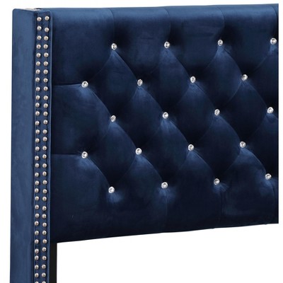 Elegant Beige Velvet Tufted Queen Bed with Nailhead Trim