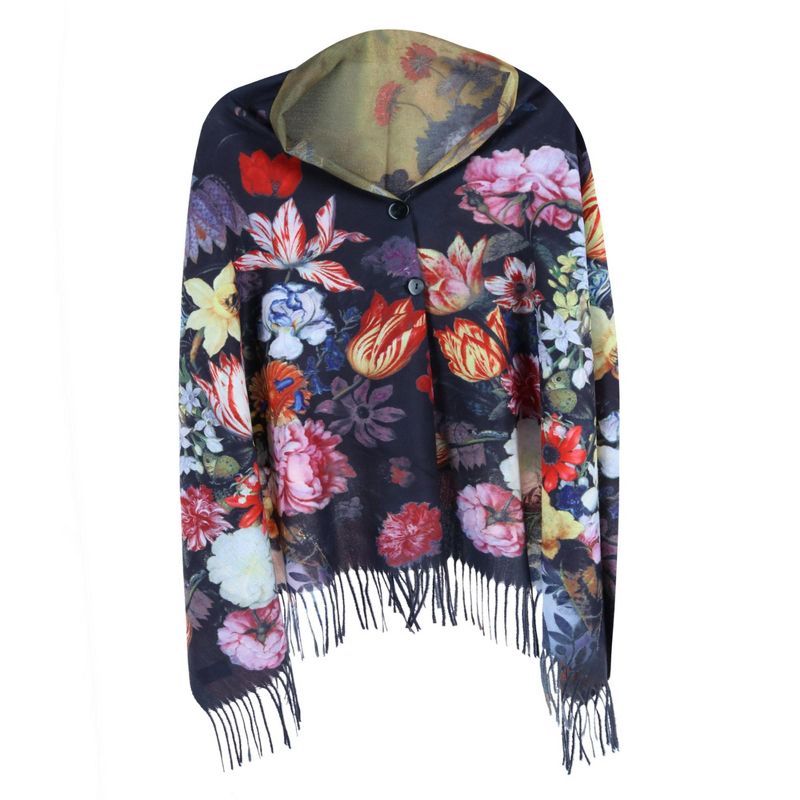 The Magic Scarf Company Women's Reversible Sueded Floral Art Print Button Shawl, 3 of 7