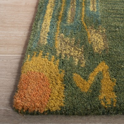 Olive and Gold 6' x 6' Square Hand-Tufted Wool Area Rug