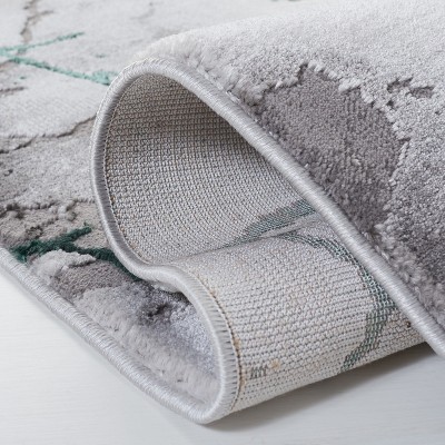 Gray and Green Abstract Hand-knotted Runner Rug
