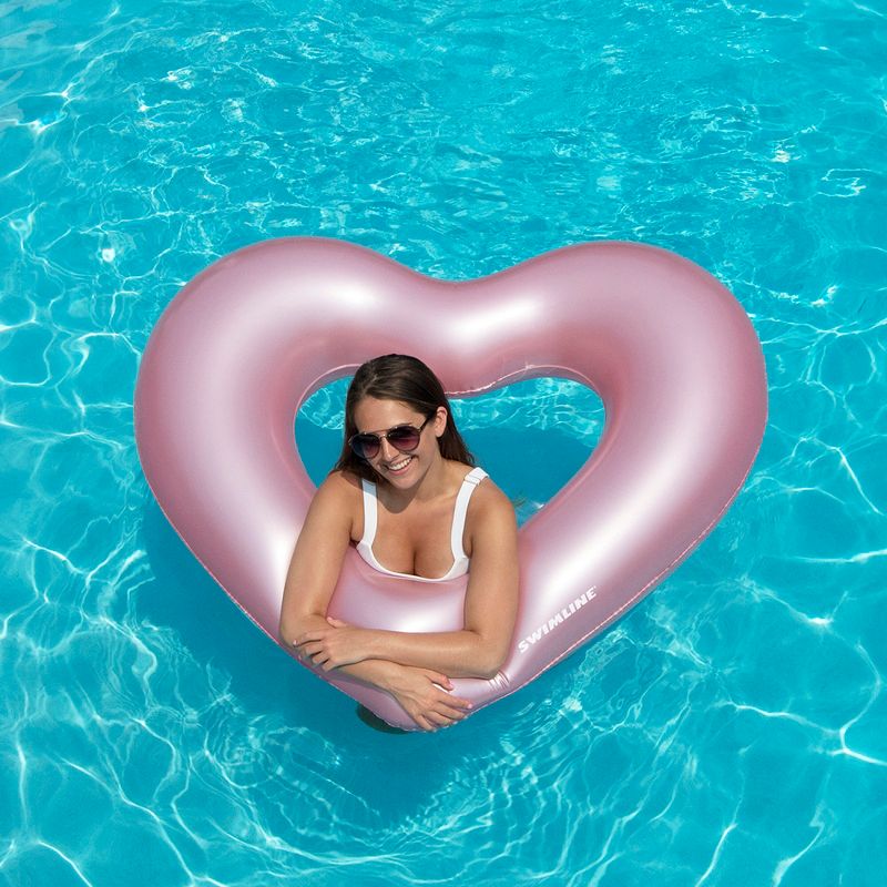Swimline 68" Metallic Pink Heart Shaped Inner Tube Swimming Pool Float, 3 of 4