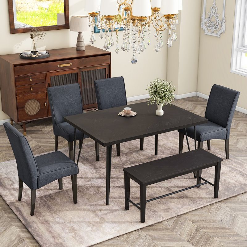 Modern 6-Piece V-Shaped Metal Leg Dining Table Set with 4 Upholstered Chairs and 1 Bench - ModernLuxe, 2 of 13