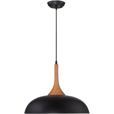 Possini Euro Design Black Aluminum Pendant Light 17 3/4" Wide Modern Wood Detail Fixture for Kitchen Island Dining Room