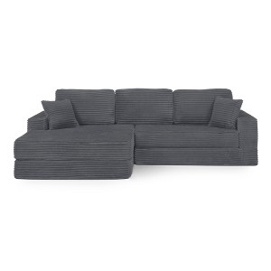 TiramisuBest Right-Facing Modular Sectional Sofa Bed,L-Shaped Corduroy Couch, Space-Saving Convertible Sofa for Living, Bedroom, Apartment,Gray - 1 of 4