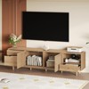 TIRAMISUBEST Mid Century TV Stand 80 Inch Rattan Doors 2 Drawers Open Shelf Woodgrain MDF Solid Wood Legs Soft Close Living Room - 3 of 4
