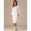 Allegra K Women's Sweater Square Neck Belt Bodycon Stretch Ribbed Long Sleeve Dress - 4 of 4