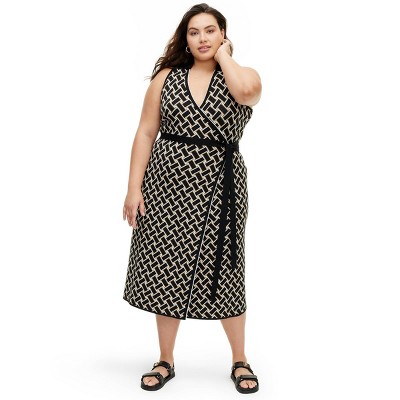 Women's Collared Sleeveless Vintage Weave Neutral Sweaterknit Midi Wrap Dress - DVF for Target