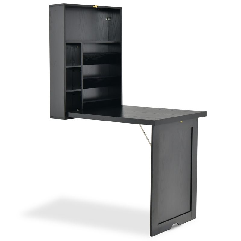 Costway Wall Mounted Computer Convertible Desk Floating Desk w/ Storage Bookcases, 1 of 11