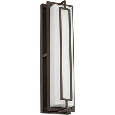 Possini Euro Design Modern Outdoor Wall Light Fixture LED Bronze Rectangular 16 1/4" White Glass for Exterior House Porch Patio