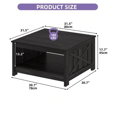 Modern Square Coffee Table Wood Center Table With Half Open Storage Compartment Living Room Table
