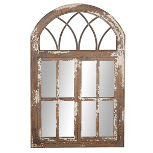 Farmhouse Glass Window Pane Inspired Wall Mirror with Arched Top Brown - Olivia & May: Large Decorative Accent, No Assembly Required - 1 of 4