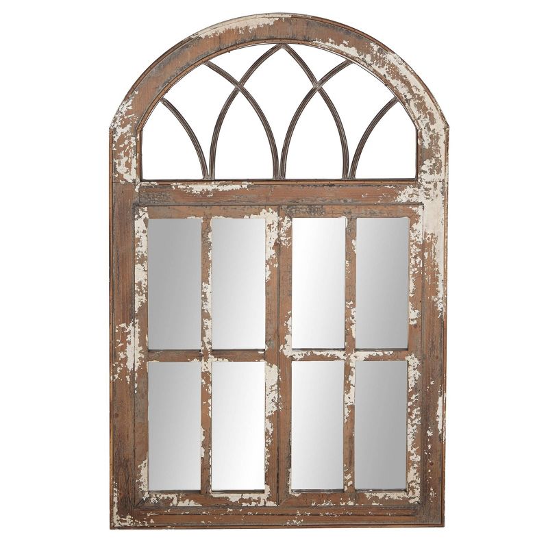 Farmhouse Glass Window Pane Inspired Wall Mirror with Arched Top Brown - Olivia &#38; May, 1 of 20