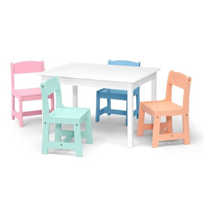 Bianca White Wooden Kids Table with Pastel Chairs Set