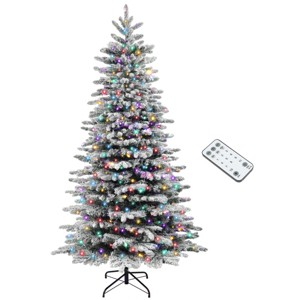TopComfy Christmas Tree Stands 7.5ft Snow Flocked Artificial Christmas Tree Dense Branches Holiday Tree for Dining Room, Green, 51.22"*14.58"*14.58" - 1 of 4