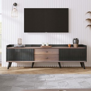 63" Mid Century TV Stand with Drawers, Sideboard Cabinet with Cabinets and Cable Holes for Living Room or Entryway - 1 of 4