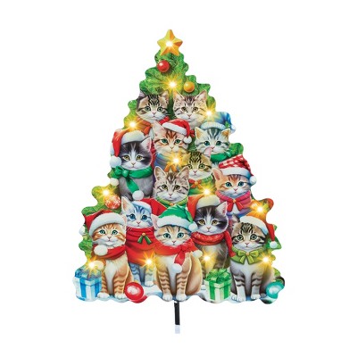 Collections Etc Solar Powered Holiday Cat Tree LED Lighted Garden Stake Decoration