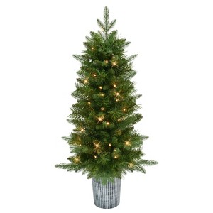 Puleo Set of 2 3.5' Artificial Battery-Operated Pre-Lit Potted Oklahoma Fir Christmas Trees - 1 of 4