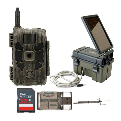 Stealth Cam 40MP Deceptor Max Cellular Trail Camera with Solar Power Pack Mount Stick 32GB Memory Cards and Card Reader