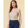 Allegra K St Patrick's Day Boho Daisy Floral Ruffled Neck Button Down Long Sleeve Blouses - 2 of 4