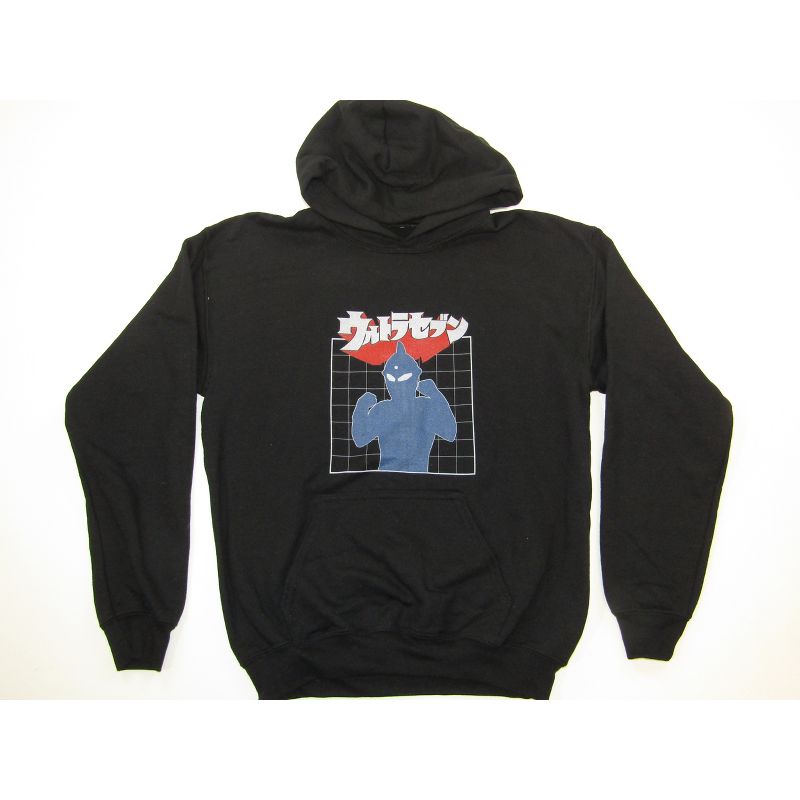 Ultraman Blue Character Silhouette with Kanji Logo Youth Black Hoodie, 1 of 4