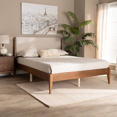 Lenora Full Walnut Brown Upholstered Platform Bed with Slats