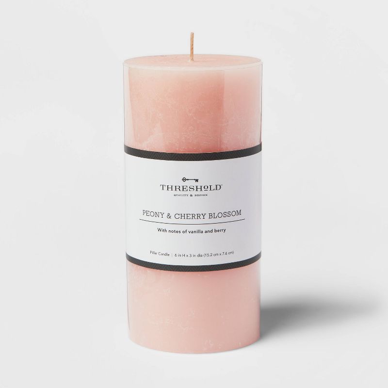 Peony & Cherry Blossom Cozy Pillar Candle Pink - Threshold™, 1 of 5