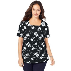 Jessica London Women's Plus Size Stretch Cotton Square Neck Tee - 1 of 4
